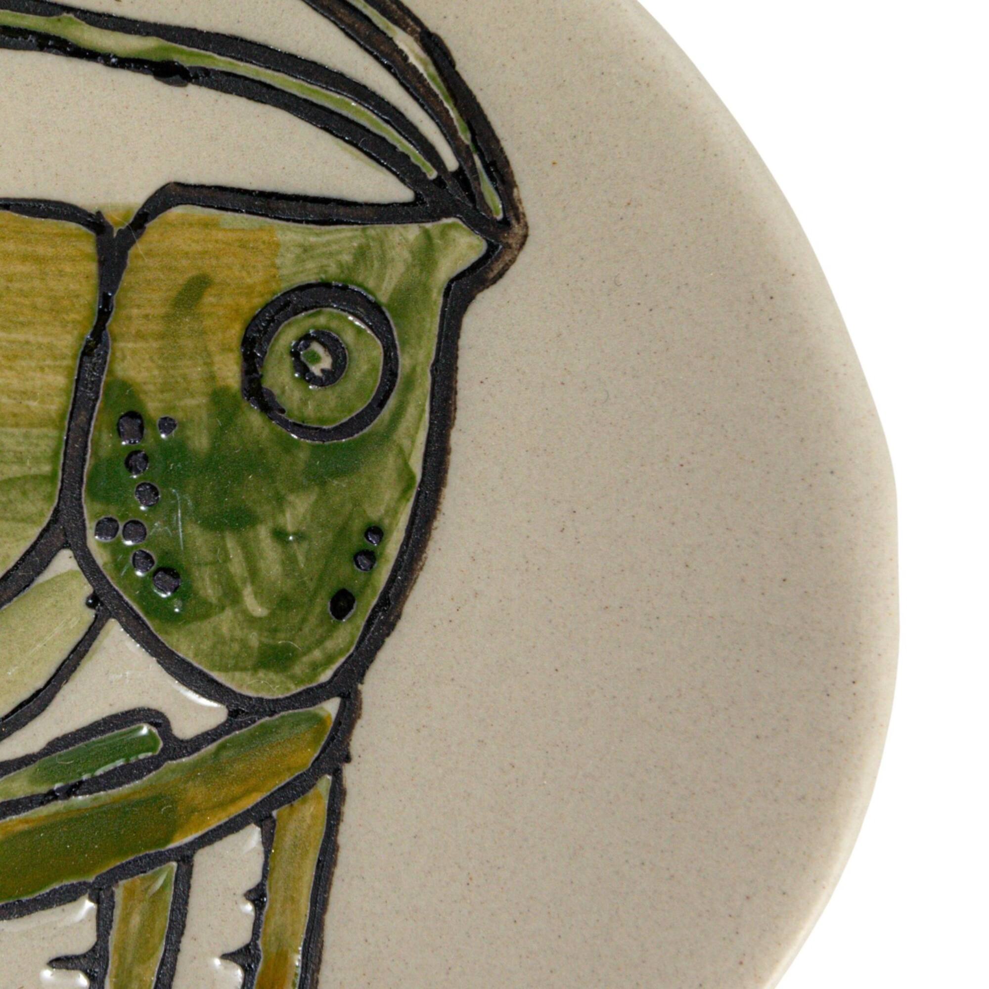 Hello Honey® 11.5" Green & White Hand-Painted Grasshopper Stoneware Plate